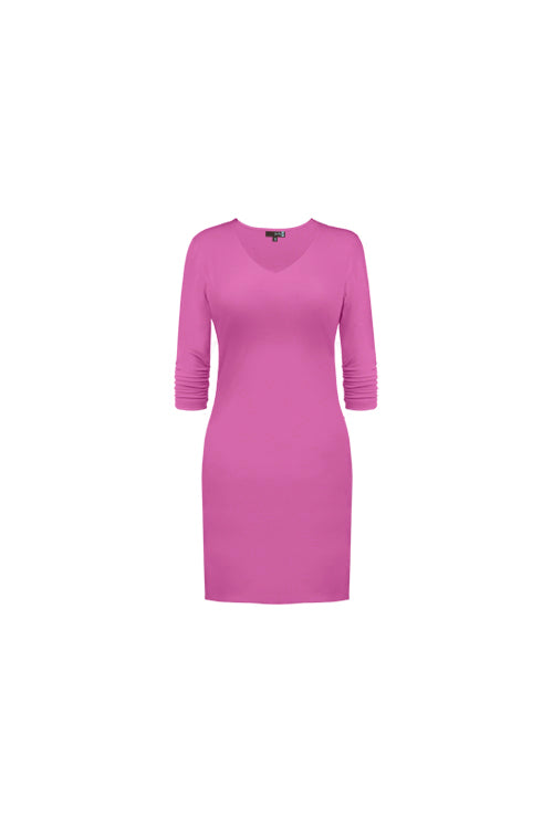 3/4 SLEEVE V-NECK DRESS