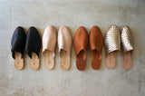 Hand Woven Leather Slides Cream