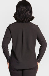 Resort Vee Long Sleeve Popover Shirt - Black