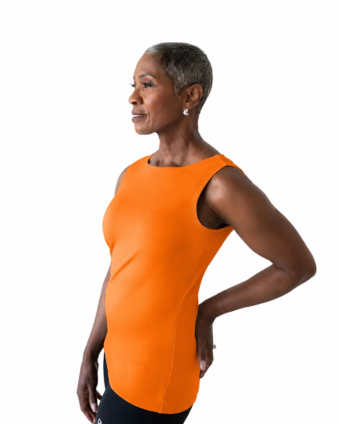 Tangerine Boatneck Sleeveless Tank Top Side Profile - Wrinkle-Free | JudyP Apparel