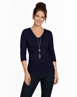 Rachel V-Neck 3/4 Sleeve Ruched Bottom Top