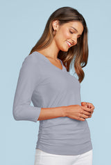 Rachel V-Neck 3/4 Sleeve Ruched Top - Seasonal Colors