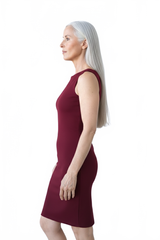 Burgundy Scoop Neck Sleeveless Dress Side Profile - Moisture Wicking | JudyP Apparel