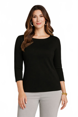 Black Boatneck 3/4 Sleeve Top Front View - UPF 50 | JudyP Apparel
