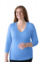 Cerulean V-Neck 3/4 Sleeve Top Front View - Flattering Fit | JudyP Apparel