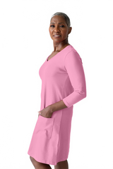 Bubblegum Crewneck 3/4 Sleeve Dress Front View - Moisture Wicking | JudyP Apparel
