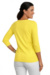 Chartreuse V-Neck 3/4 Sleeve Top Back View - Machine Washable | JudyP Apparel