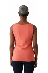 Coral Boatneck Sleeveless Tank Top Back View - Machine Washable Travel Clothing | JudyP Apparel