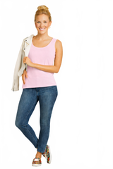 Pearl Pink Scoop Neck Sleeveless Tank Top Full Length View with Jacket - Moisture Wicking Made in USA | JudyP Apparel