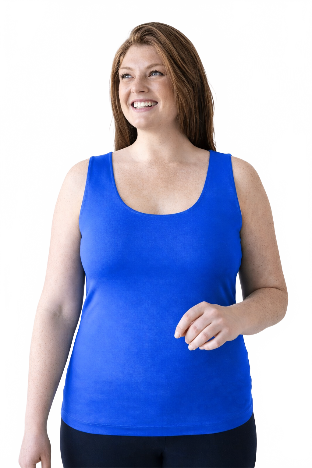 Cerulean Scoop Neck Sleeveless Tank Top Front View - Wrinkle-Free Flattering Fit | JudyP Apparel