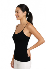 Black Scoop Neck Sleeveless Tank Top Profile View - UPF 50 Moisture Wicking | JudyP Apparel