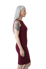 Burgundy Boatneck Sleeveless Dress Side Profile View - UPF 50 Elevated Basic | JudyP Apparel