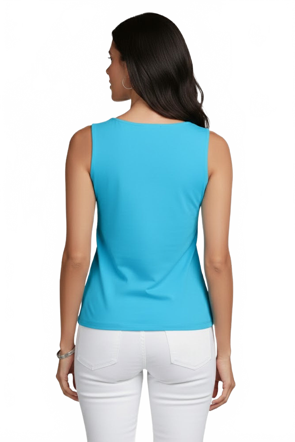 Turquoise Boatneck Sleeveless Tank Top Back View - Made in USA | JudyP Apparel
