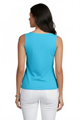 Turquoise Boatneck Sleeveless Tank Top Back View - Made in USA | JudyP Apparel