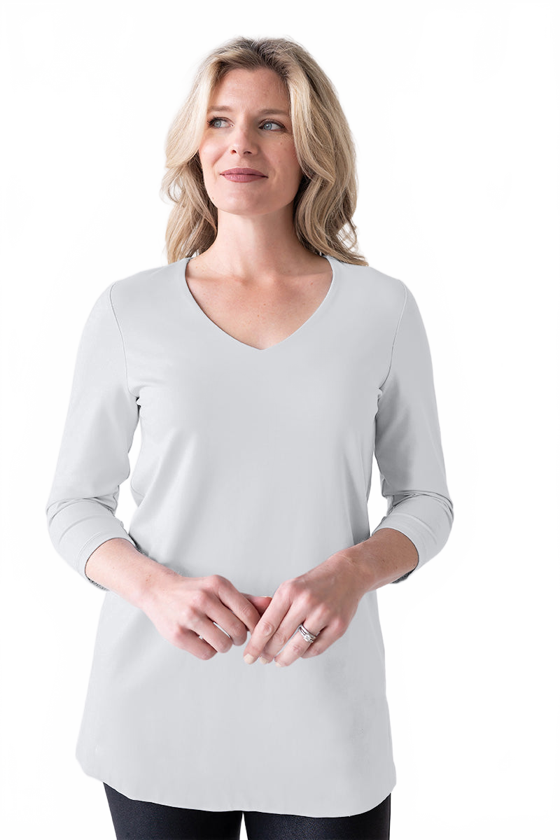 Pearl V-Neck 3/4 Sleeve Tunic Front View - Made in USA | JudyP Apparel