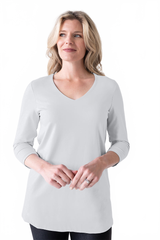 Pearl V-Neck 3/4 Sleeve Tunic Front View - Made in USA | JudyP Apparel
