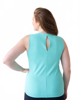 Aquamarine Crewneck Sleeveless Top Back View - Moisture Wicking Travel Clothing | JudyP Apparel