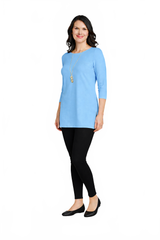 Periwinkle Crewneck 3/4 Sleeve Tunic Full Length View - Flattering Fit | JudyP Apparel