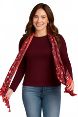 Burgundy Crewneck Long Sleeve Top Front View - Elevated Basic Travel Clothing | JudyP Apparel