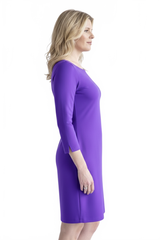 Royalty Purple V-Neck 3/4 Sleeve Dress Side Profile View - Flattering Fit Travel Clothing | JudyP Apparel