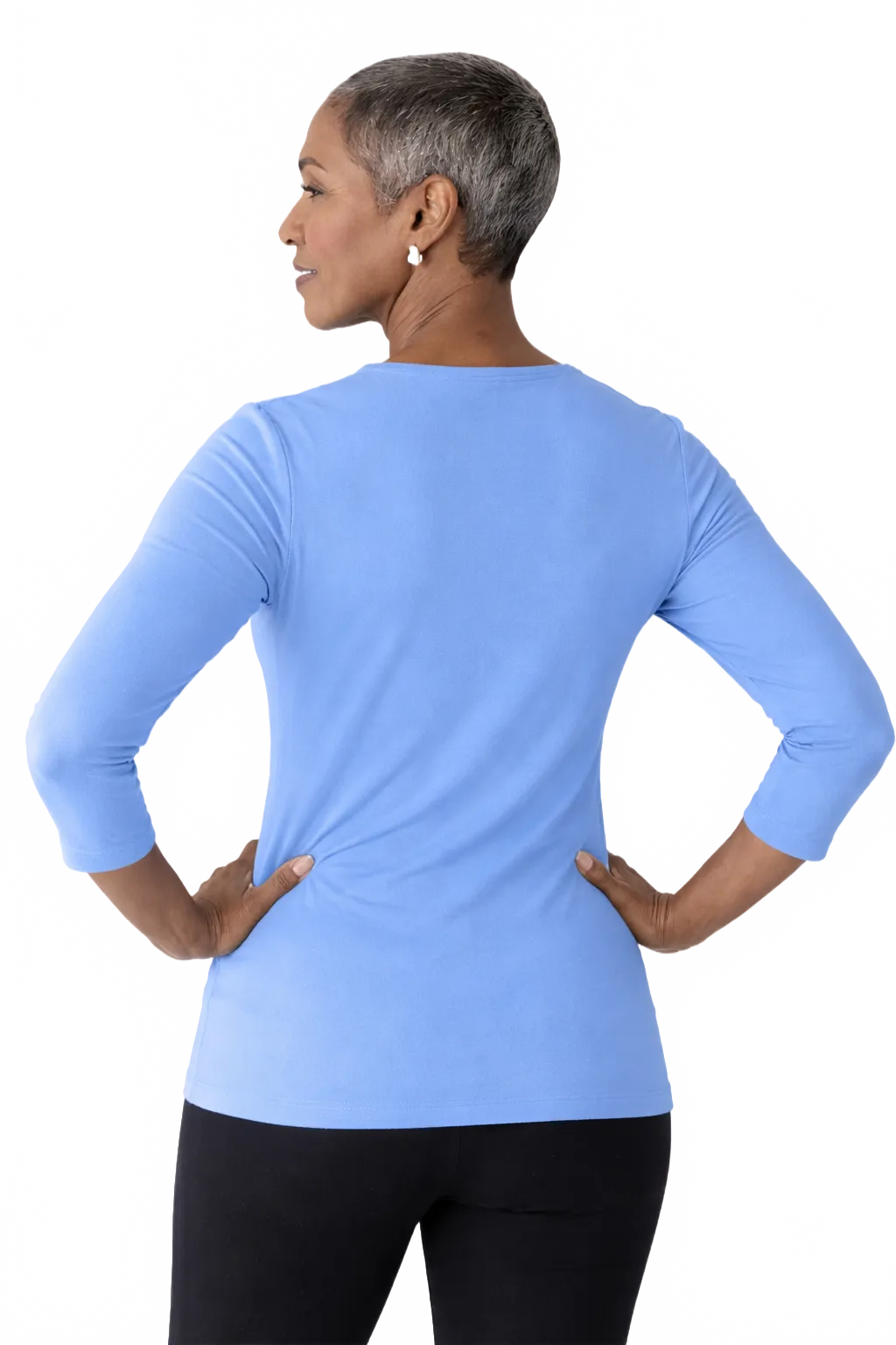 Cerulean Boatneck 3/4 Sleeve Top Back View - Made in USA | JudyP Apparel