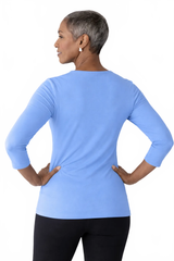 Cerulean Boatneck 3/4 Sleeve Top Back View - Made in USA | JudyP Apparel