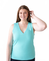 Aqua V-Neck Sleeveless Tank Top Front View - Wrinkle-Free Made in USA | JudyP Apparel