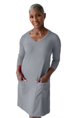 Oatmeal Crewneck 3/4 Sleeve Dress Front View - Flattering Fit | JudyP Apparel