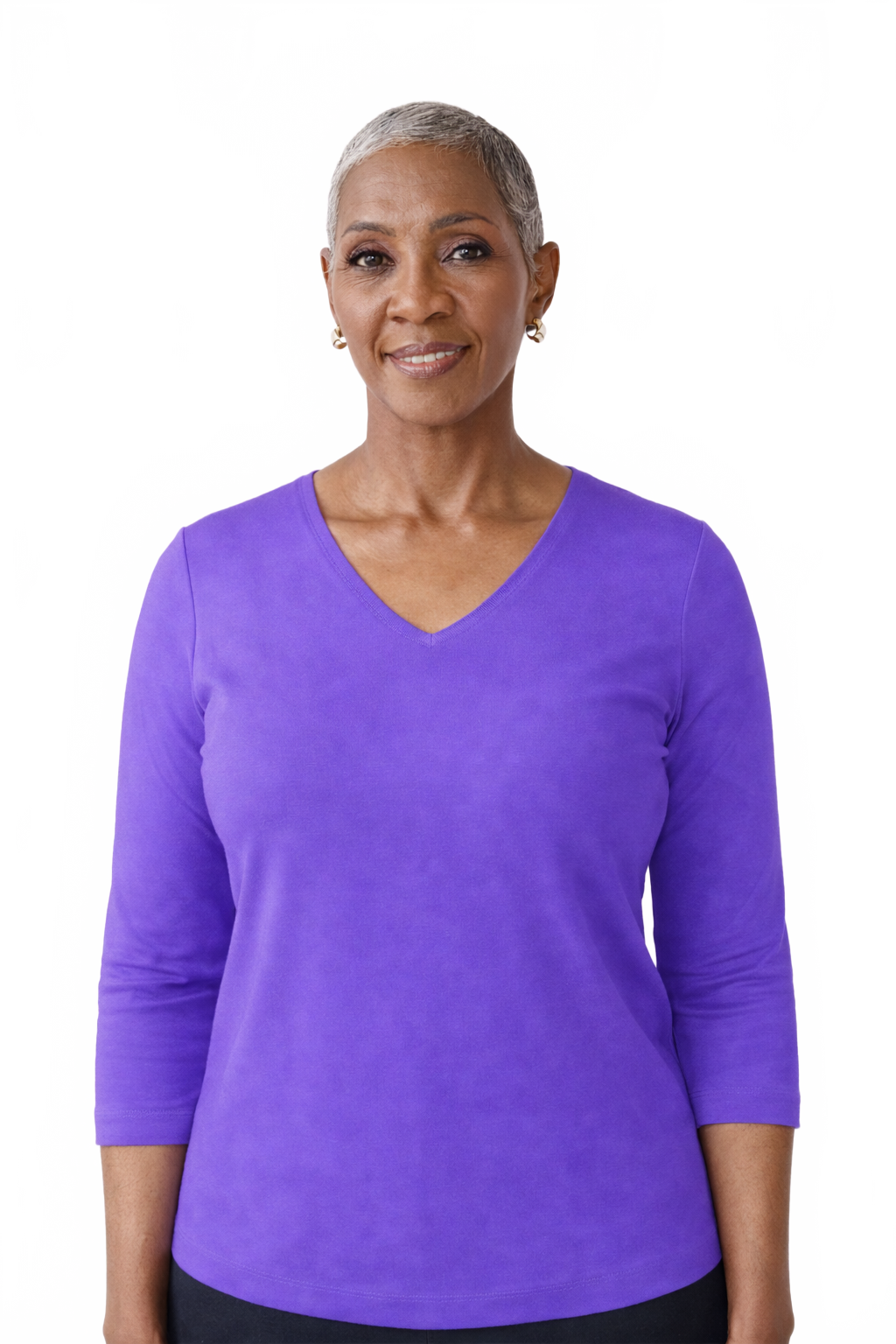 Imperial Purple V-Neck 3/4 Sleeve Top Front View - Wrinkle-Free Elevated Basic | JudyP Apparel