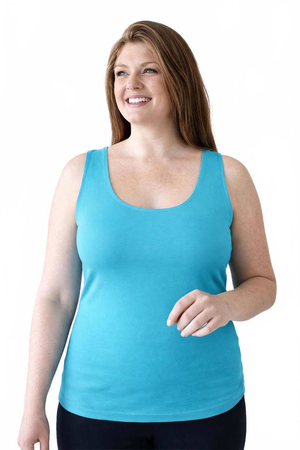 Cerulean Scoop Neck Sleeveless Tank Top Front View - Moisture Wicking Flattering Fit | JudyP Apparel
