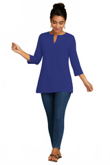 Mazarine V-Neck 3/4 Sleeve Tunic Full Length Front - Flattering Fit | JudyP Apparel