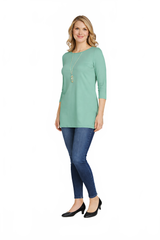 Teal Crewneck 3/4 Sleeve Tunic Full Length View - Machine Washable | JudyP Apparel