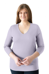 Dusty Rose V-Neck 3/4 Sleeve Top Front View - Elevated Basic | JudyP Apparel