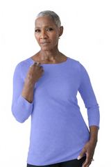 Very Peri Boatneck 3/4 Sleeve Top Angled View - UPF 50 Flattering Fit | JudyP Apparel
