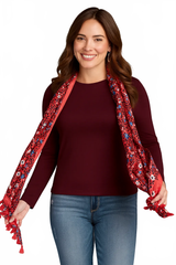 Burgundy Crewneck Long Sleeve Top Front View - Elevated Basic Travel Clothing | JudyP Apparel