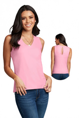 Peony V-Neck Sleeveless Tank Top - Keyhole Back Detail Travel Clothing Flattering Fit | JudyP Apparel