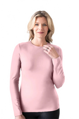 Dusty Rose Crewneck Long Sleeve Top Front View - Wrinkle-Free Elevated Basic | JudyP Apparel