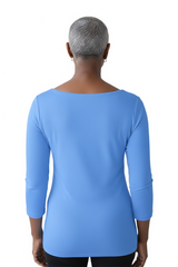 Cerulean Boatneck 3/4 Sleeve Top Back View - Wrinkle-Free Travel Clothing | JudyP Apparel