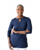 Navy Crewneck 3/4 Sleeve Top Front View - Made in USA | JudyP Apparel