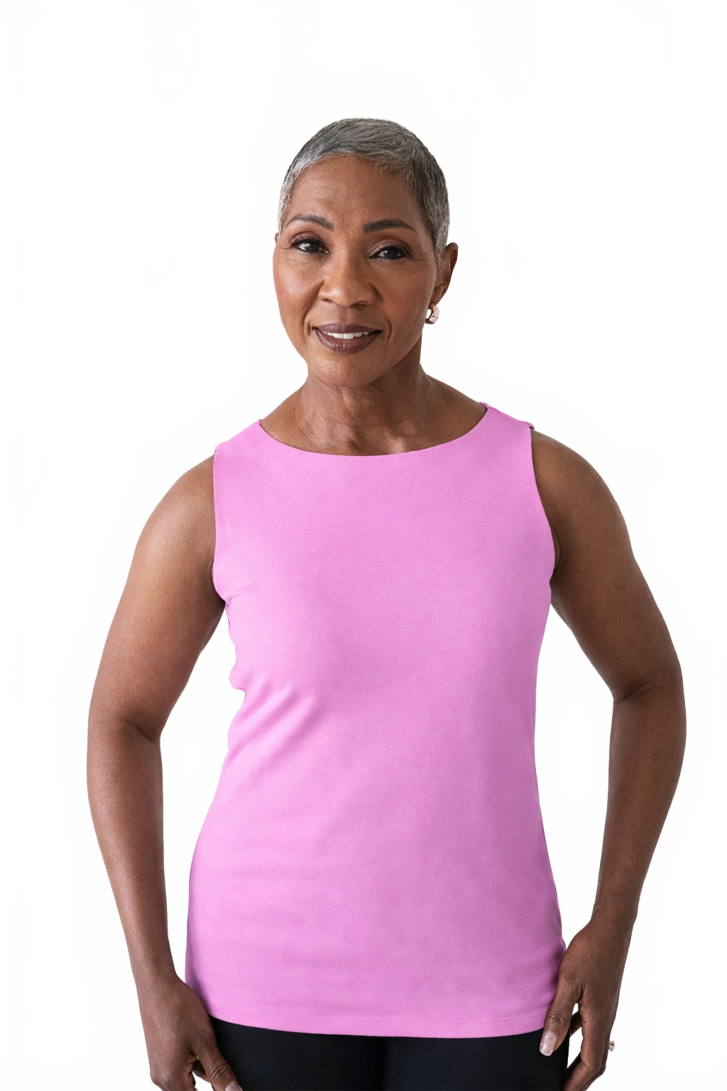 Cotton Candy Boatneck Sleeveless Tank Top Front View - Moisture Wicking | JudyP Apparel