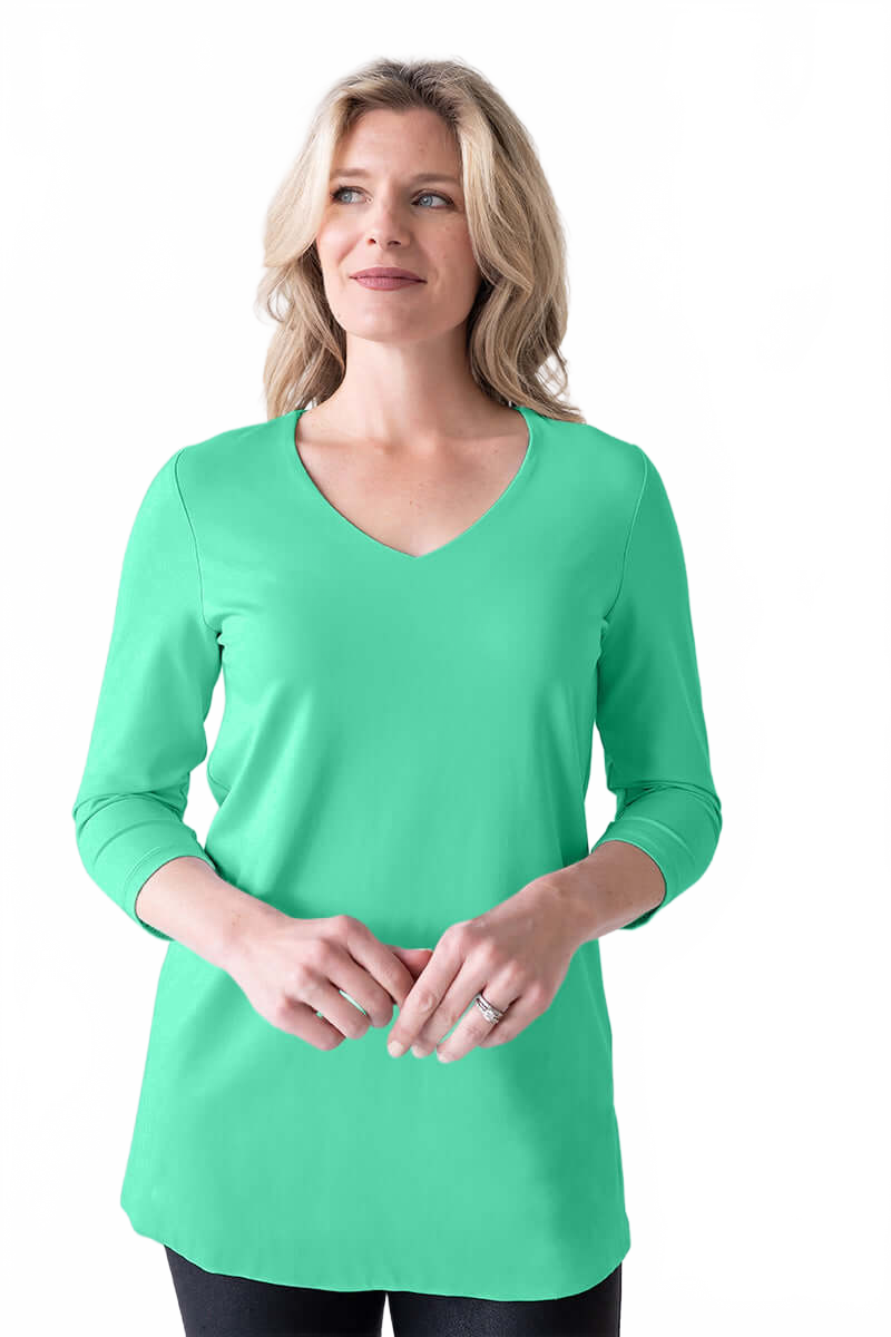 Fern V-Neck 3/4 Sleeve Tunic Front View - UPF 50 | JudyP Apparel