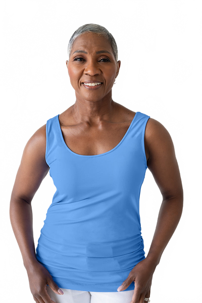 Cerulean Scoop Neck Sleeveless Tank Top Front View - Made in USA | JudyP Apparel