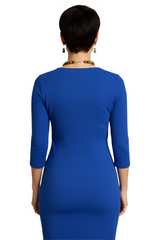 Cobalt V-Neck 3/4 Sleeve Top Back View - Wrinkle-Free Travel Clothing | JudyP Apparel
