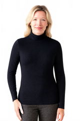 Navy Turtleneck Long Sleeve Top Front View - Travel Clothing | JudyP Apparel