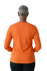 Tangerine Crewneck 3/4 Sleeve Top Back View - Wrinkle-Free Travel Clothing | JudyP Apparel