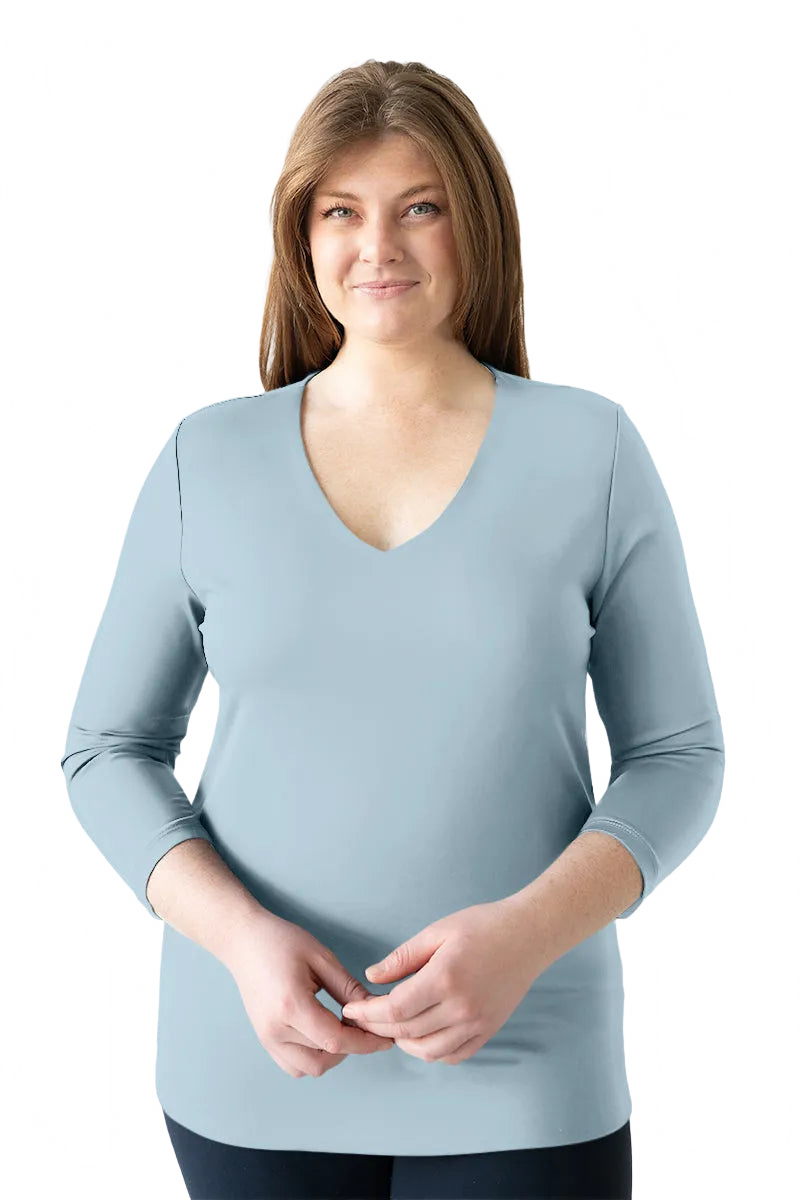 Periwinkle V-Neck 3/4 Sleeve Top Front View - Elevated Basic | JudyP Apparel