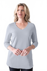 Ivory V-Neck 3/4 Sleeve Tunic Front View - Travel Clothing | JudyP Apparel