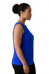 Bright Royal Scoop Neck Sleeveless Tank Top Angled View - Wrinkle-Free Travel Clothing | JudyP Apparel