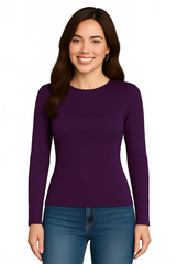 Plum Crewneck Long Sleeve Top Front View - Moisture Wicking Travel Clothing | JudyP Apparel