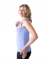 Periwinkle Crewneck Sleeveless Tank Top Side View - Machine Washable Elevated Basic | JudyP Apparel